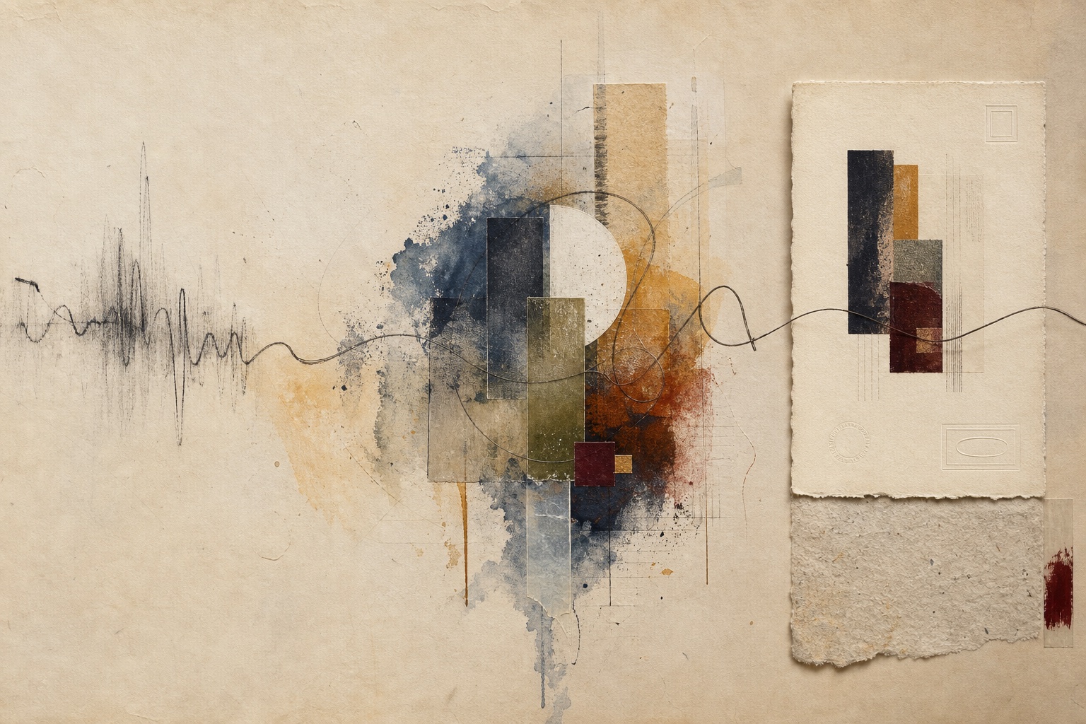 Abstract passage transforming a musical gesture into an independent mixed-media artwork and documented collector object